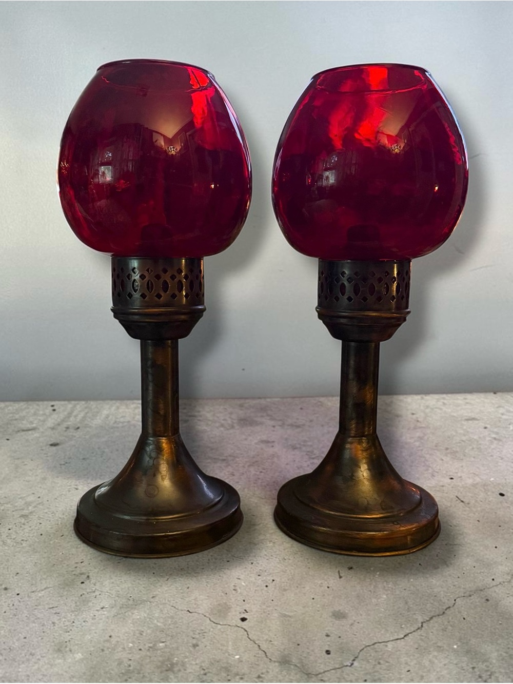 Vintage Mason Candlelight Company brass spring loaded candle lamps